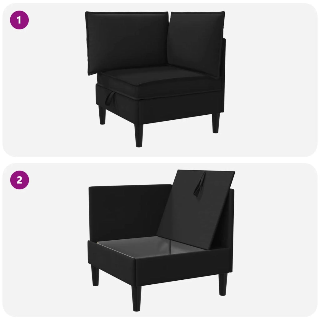Divano Angolare con Storage Nero Velluto