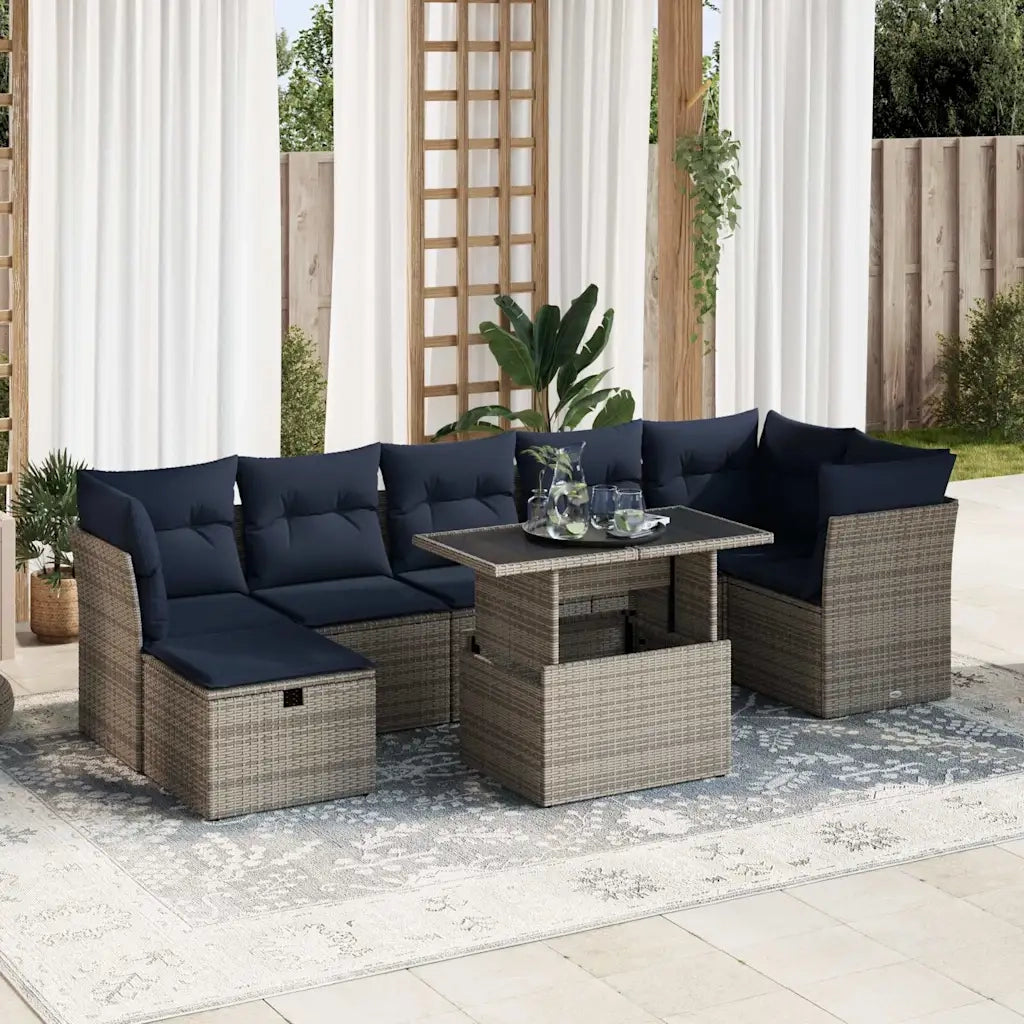 Set Divani Giardino 8 pz con Cuscini Grigio Polyrattan Acacia 3327791