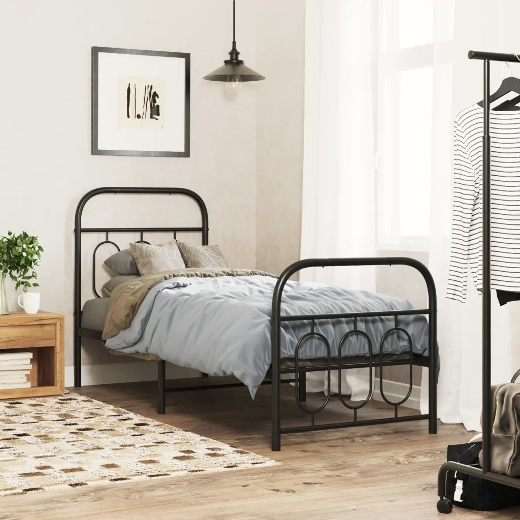 vidaXL Giroletto con Testiera e Pediera Metallo Nero 75x190 cm