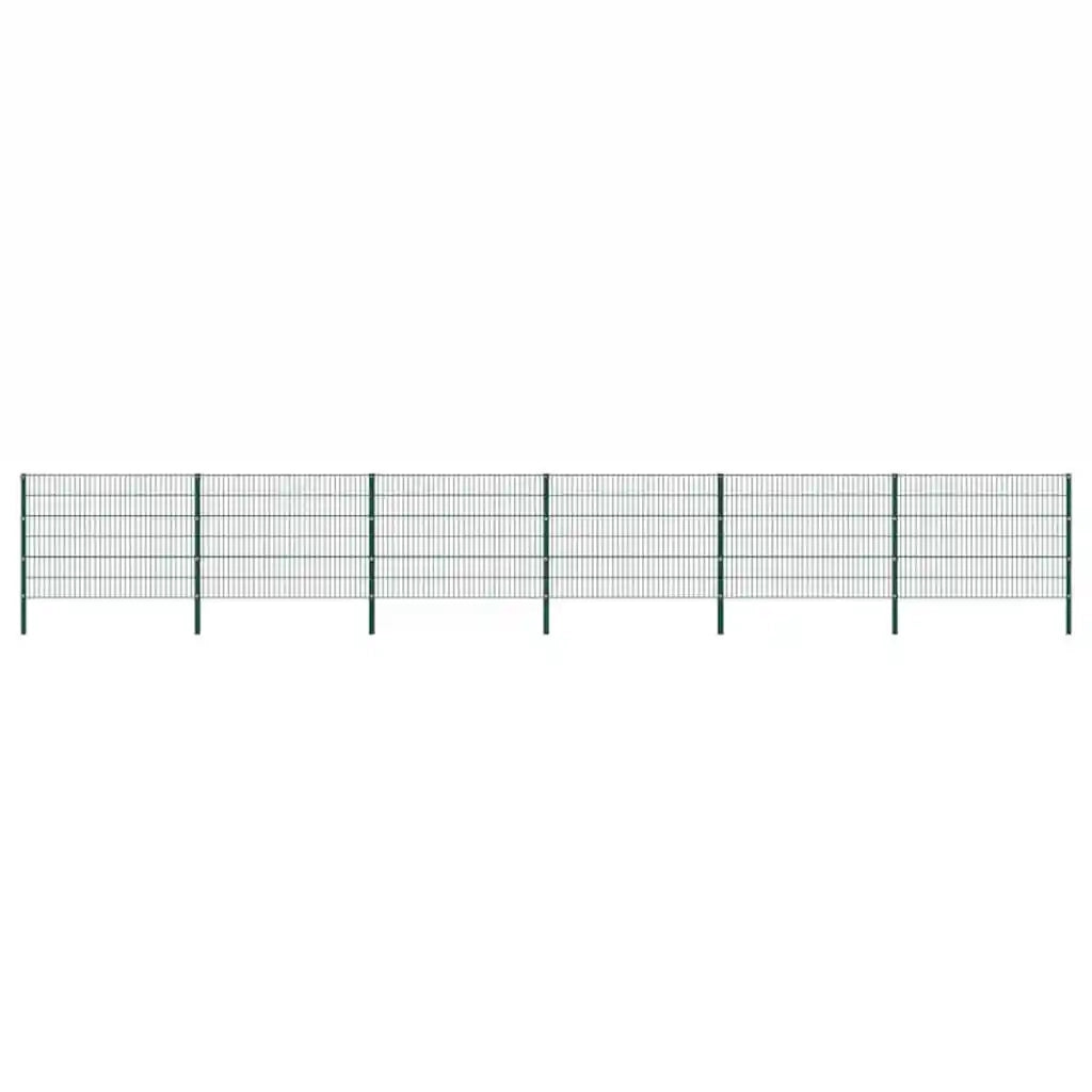 Pannello di Recinzione con Pali in Ferro 10,2x1,2 m Verde