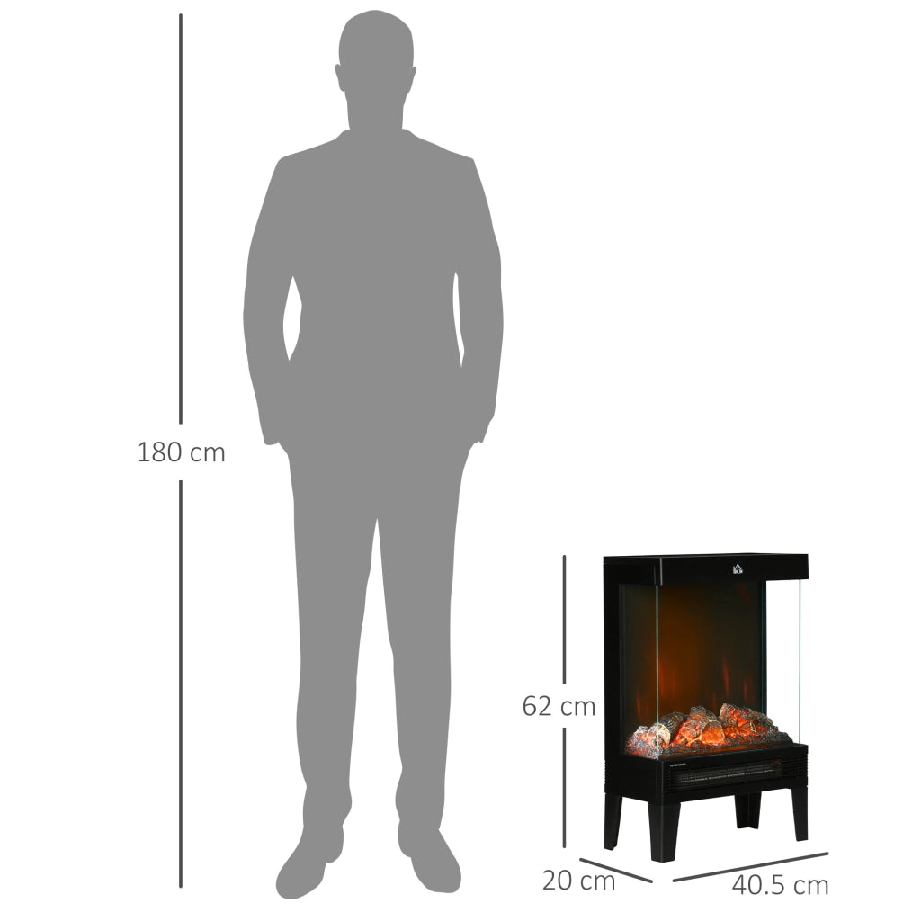 EasyComfort Camino Elettrico 1000W / 2000W con Fiamma LED Realistica e Controllo Temperatura, 40.5x20x62 cm, Nero