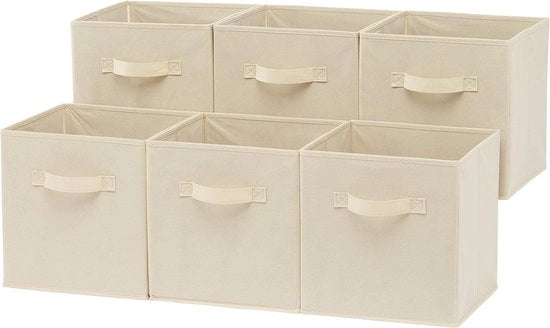 Cassa di stoccaggio pieghevole in tessuto con maniglie - 266 x 266 x 279 cm - beige uniforme - 6 pezzi
