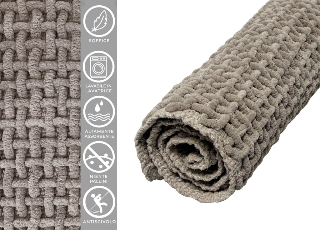 Tappeto Bagno Doccia Antiscivolo In Microfibra Super Assorbente Osaka - Parure 3 Pezzi - Tortora