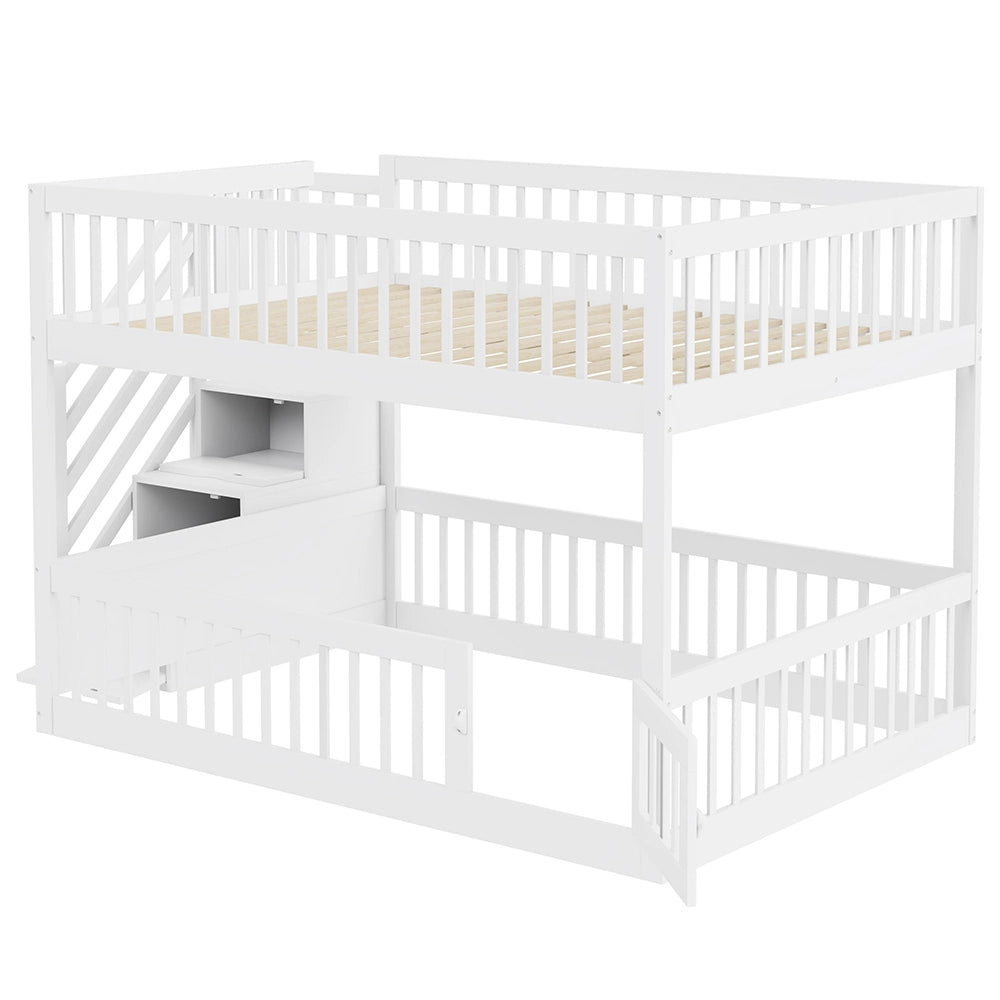Letto a castello-Xylo-140x200cm, cassetti, scala, legno bianco
