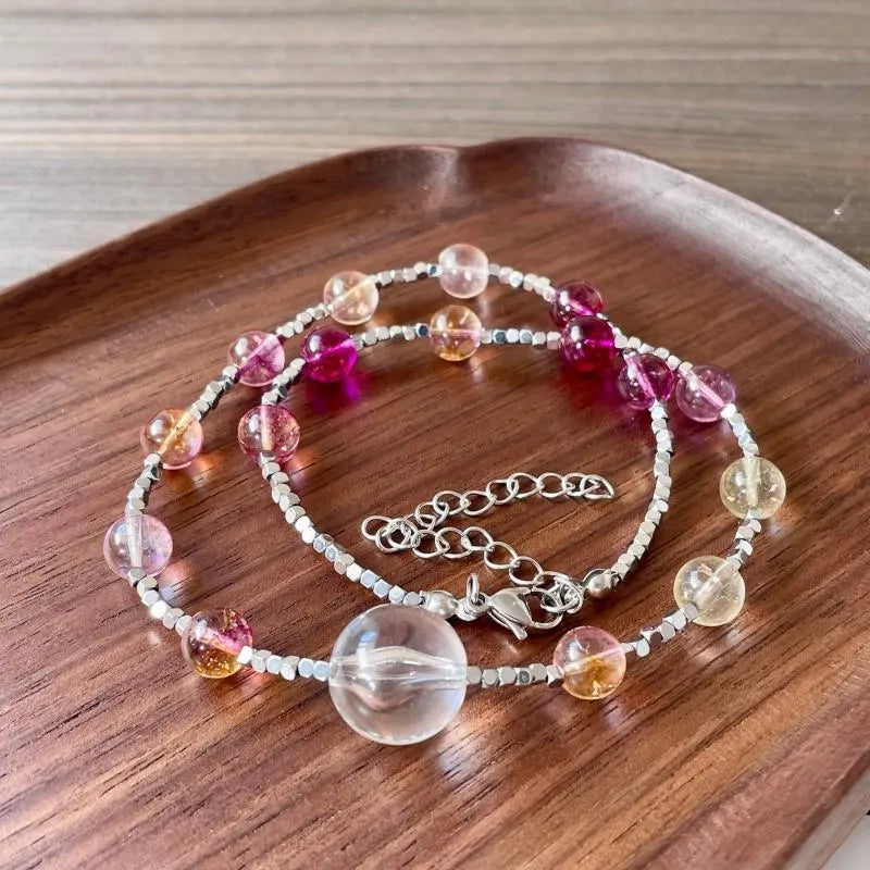 Collana fatta a mano con perline di cristallo viola, regalo di Natale o di compleanno.