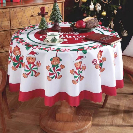 Tavolo di Natale a forma rotonda - Telaio in poliestere - Resistente all'umidità e al sporco - 155 cm - Tavolo di Natale lavabile - Tavolo di Natale a forma rotonda per festa, cucina, sala da pranzo
