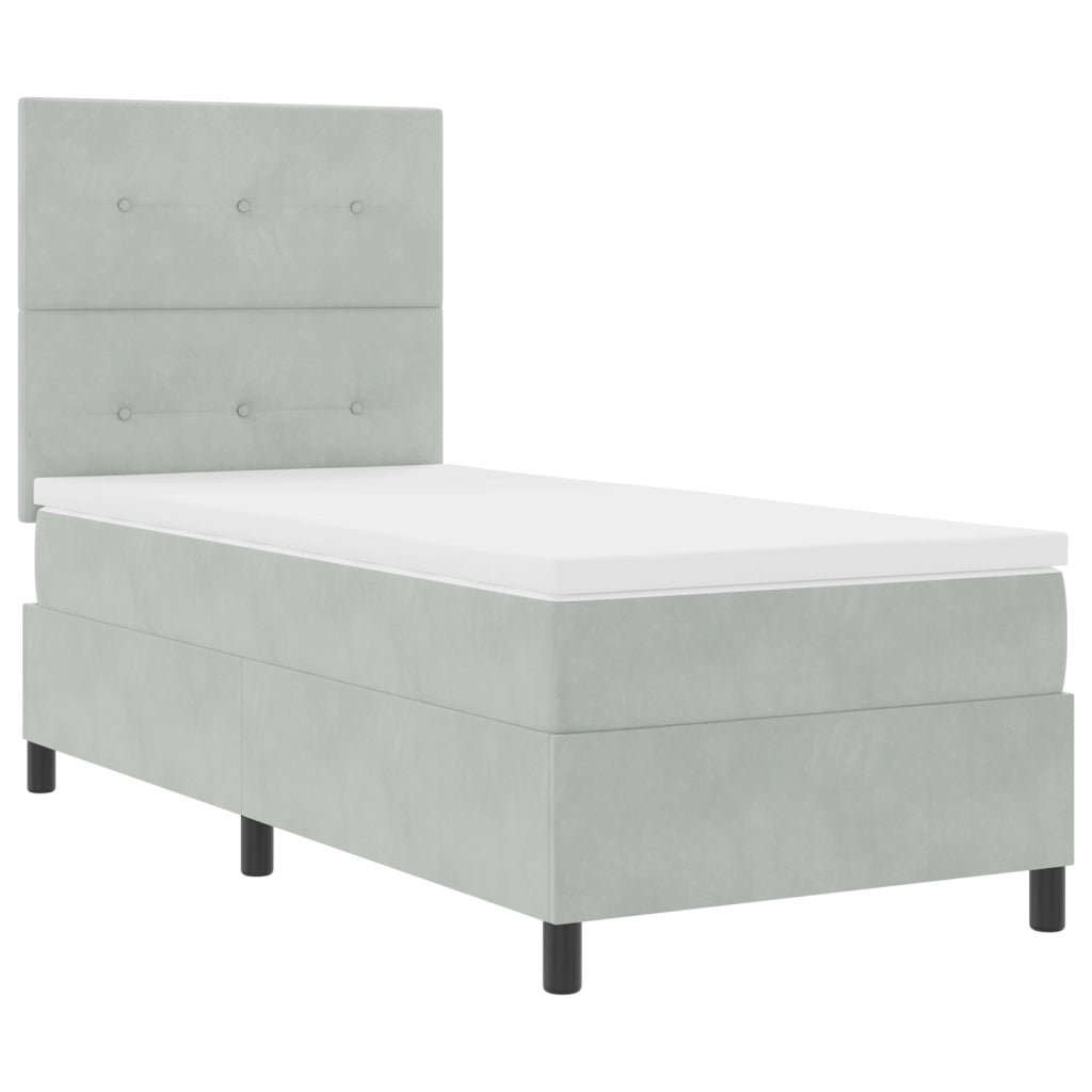 Letto Box Spring con Materasso Grigio Chiaro Singolo in Velluto