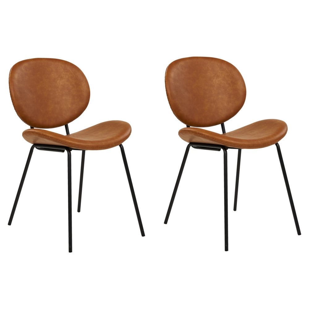 Set di 2 sedie da pranzo Marrone con gambe senza braccioli Finta pelle PU Gambe in ferro nero Design contemporaneo e retrò Sedute per la sala da pranzo