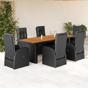 Set da Pranzo da Giardino 7 pz Nero con Cuscini in Polyrattan