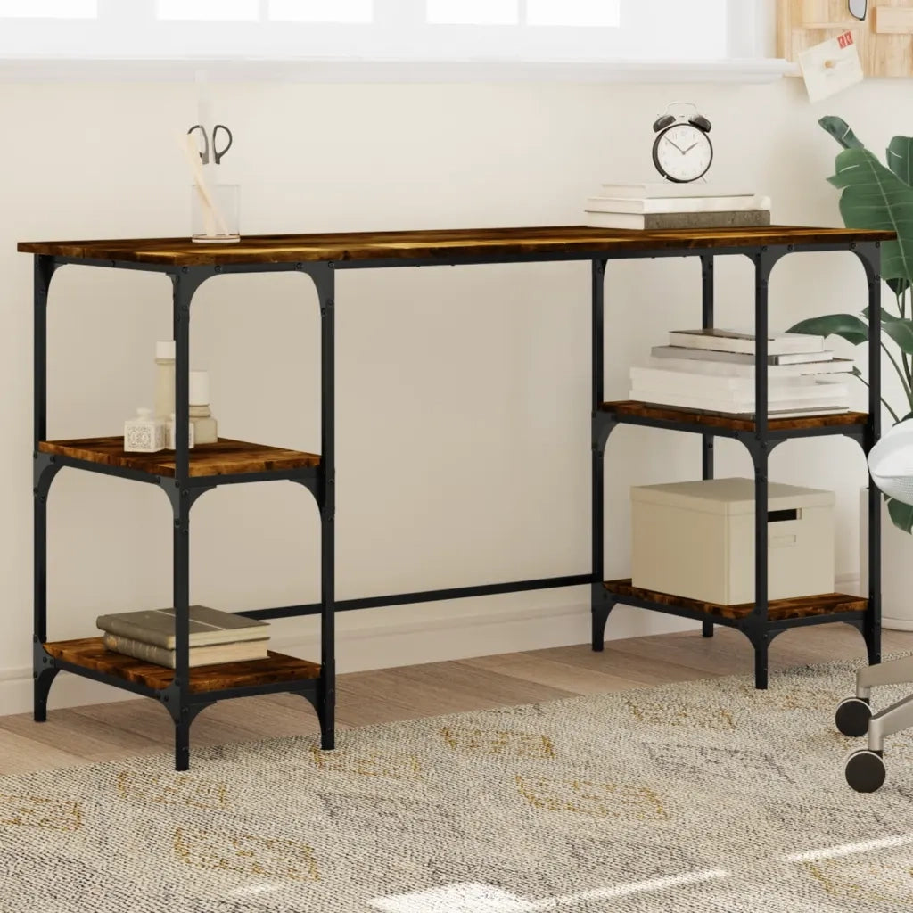Scrivania | Tavolo da Ufficio Rovere Fumo 140x50x75 cm Metallo e Legno Multistrato