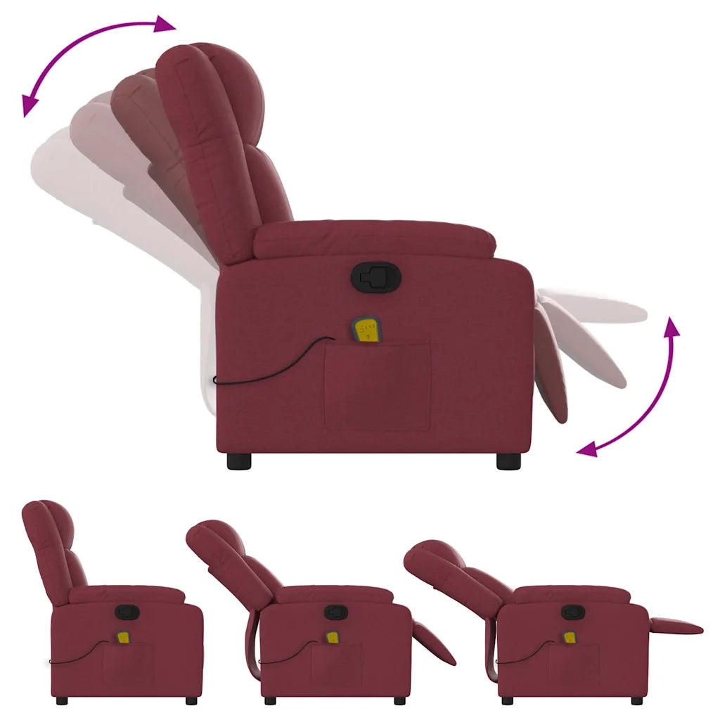 Poltrona Massaggiante Reclinabile Rosso Vino in Tessuto 373551
