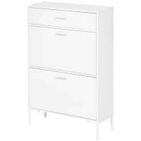 Mobile Scarpiera Moderno per 12 Paia di Scarpe con 2 Ante a Ribalta e Cassetto, 76x26x110 cm, Bianco