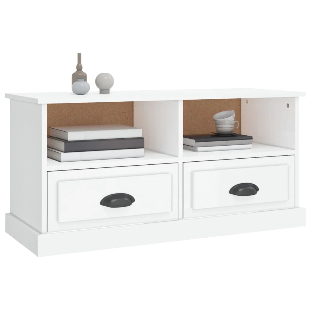 Mobile TV multimediale mensola TV credenza TV sala da pranzo soggiorno camera da letto finitura lucida 93 x 35,5 x 45 cm legno ingegnerizzato bianco 02_0027092