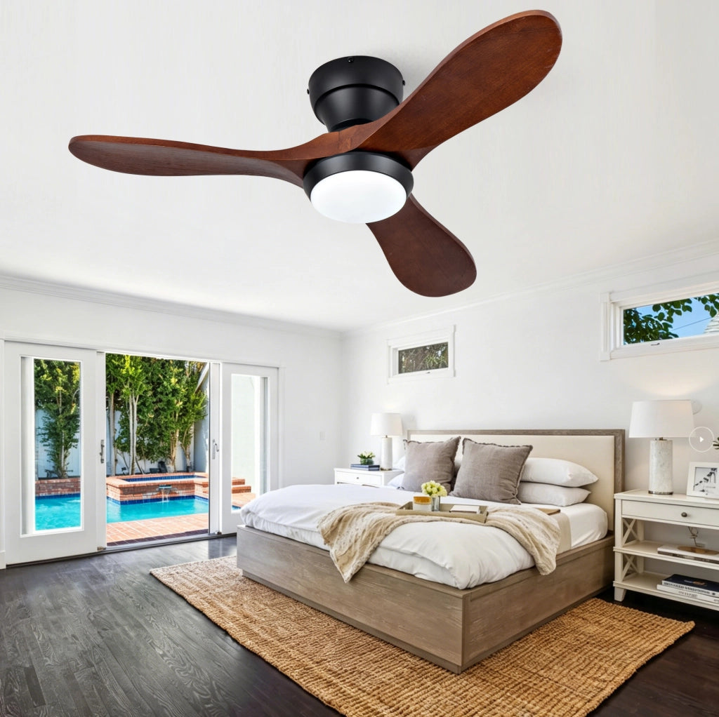 Ventilatore da soffitto 36 pollici con luce LED, telecomando e 3 pale in legno