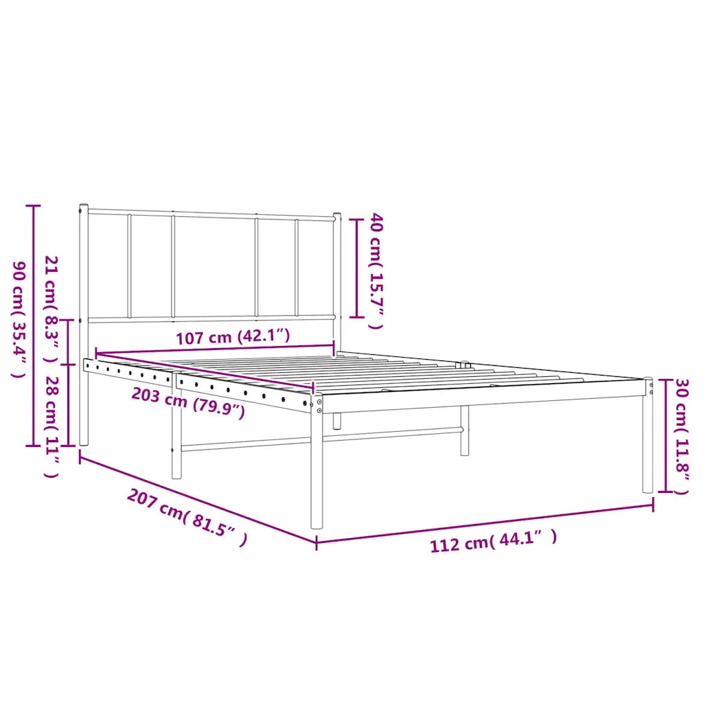 Letto singolo | Letto per adulti | Giroletto con Testiera Metallo Bianco 107x203 cm