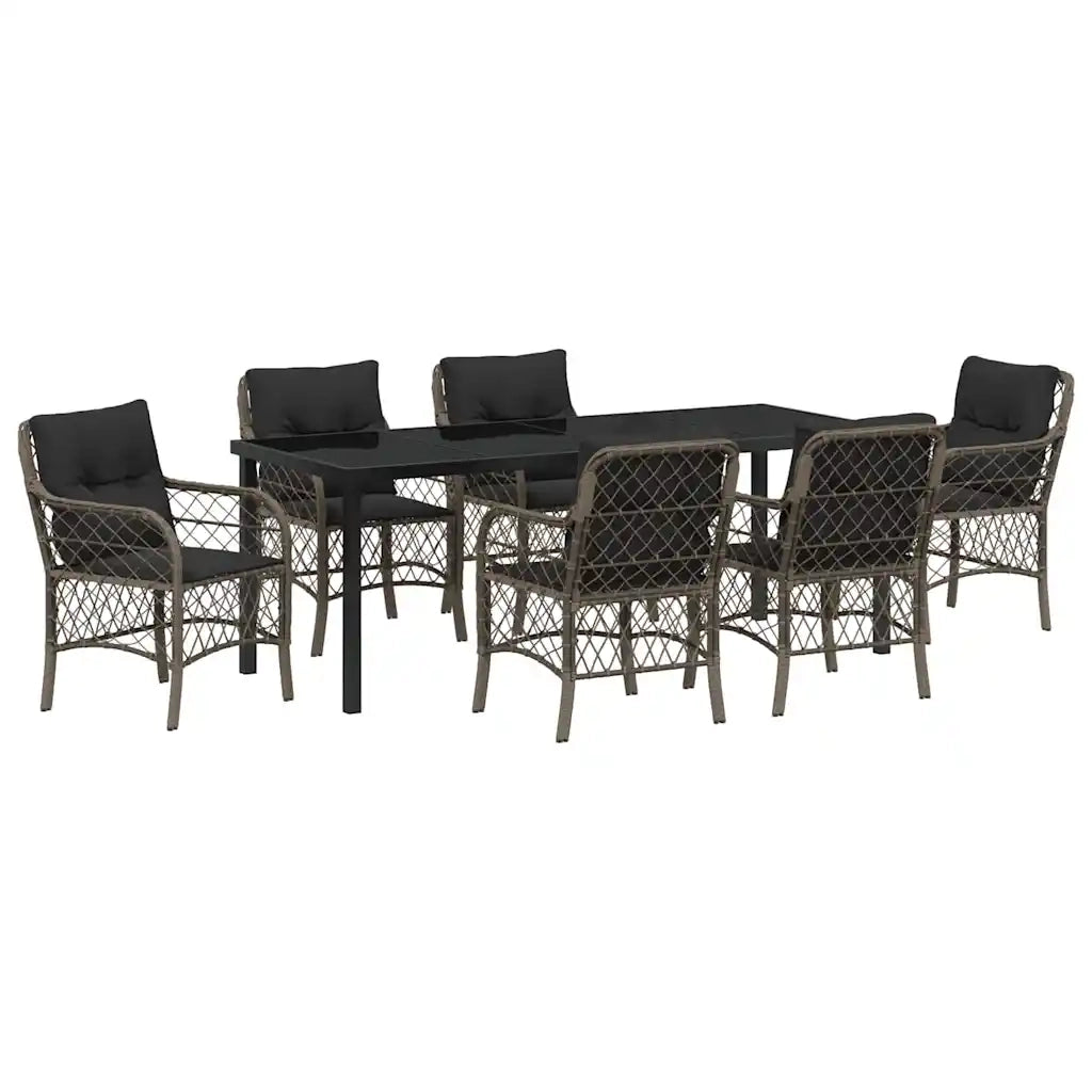 Set da Pranzo per Giardino con cuscino 7 pcs Grigio polyrattan 3380223