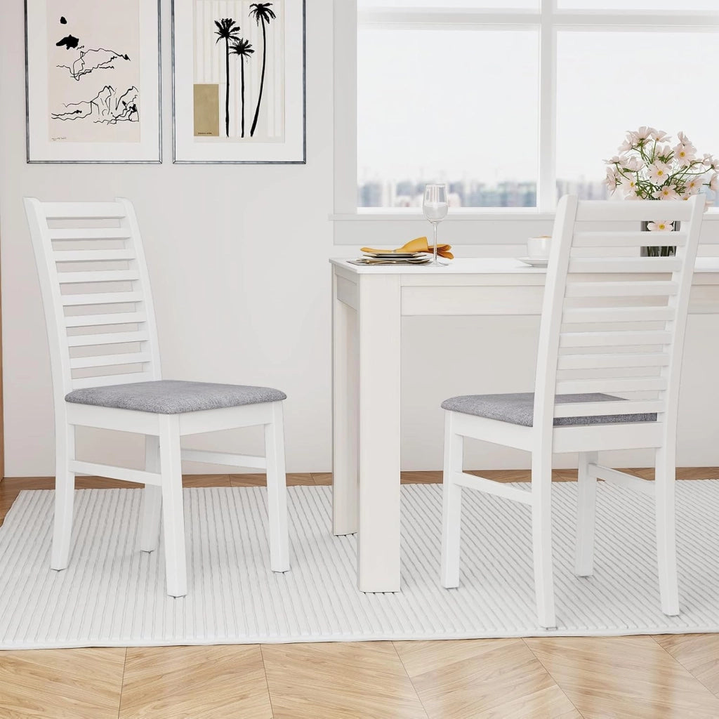 Set di 2 Sedie da Pranzo in Legno, Sedie da Cucina con Schienale Alto e Curvato, Seduta Imbottita e Gambe in Legno di Gomma, per Sala da Pranzo, Soggiorno e Ristorante