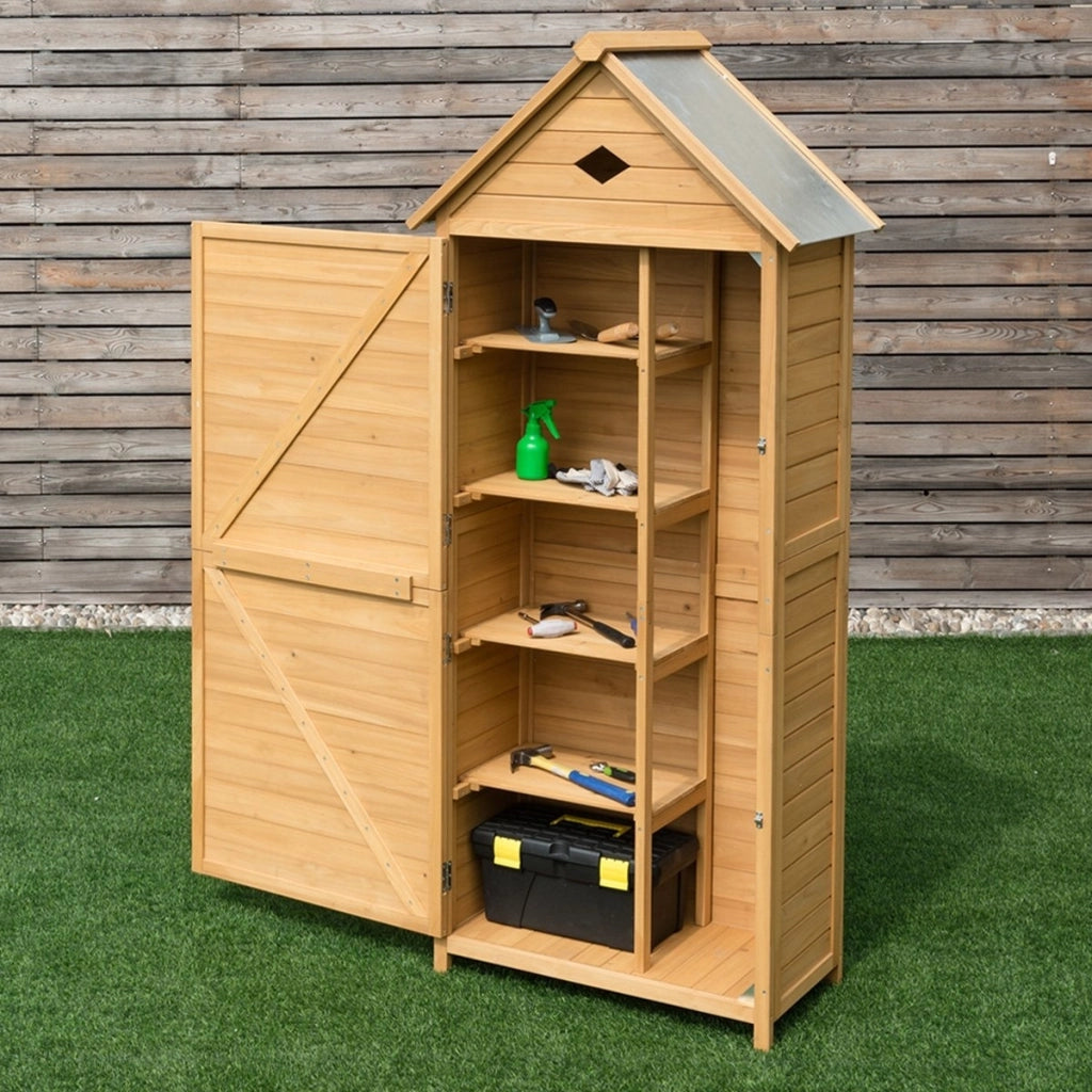 Armadio da esterno per attrezzi in legno, Casetta da giardino 80x45x177cm-Casette da giardino