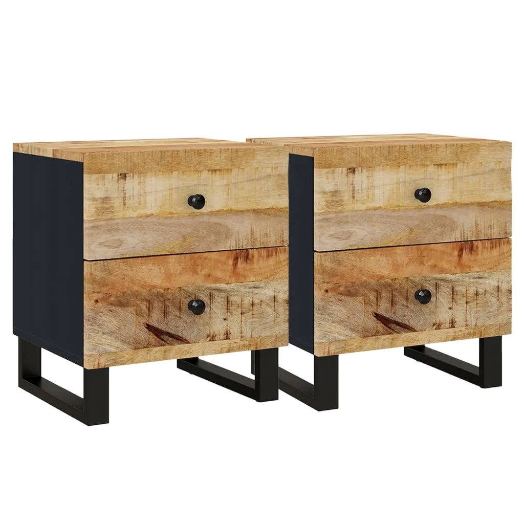 Set di 2 Comodini | Armadio da Notte | Mobiletto da notte 40x33x46 cm in Legno Massello di Mango