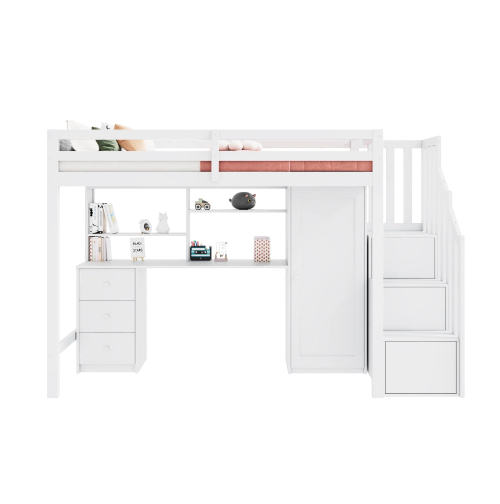 Letto a castello 90x200 cm con scrivania e armadio bianco