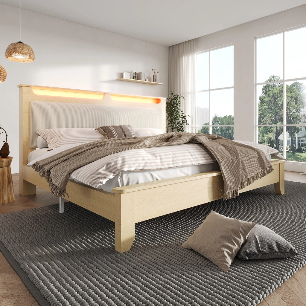 Letto matrimoniale 160x200 cm con LED e testiera contenitore