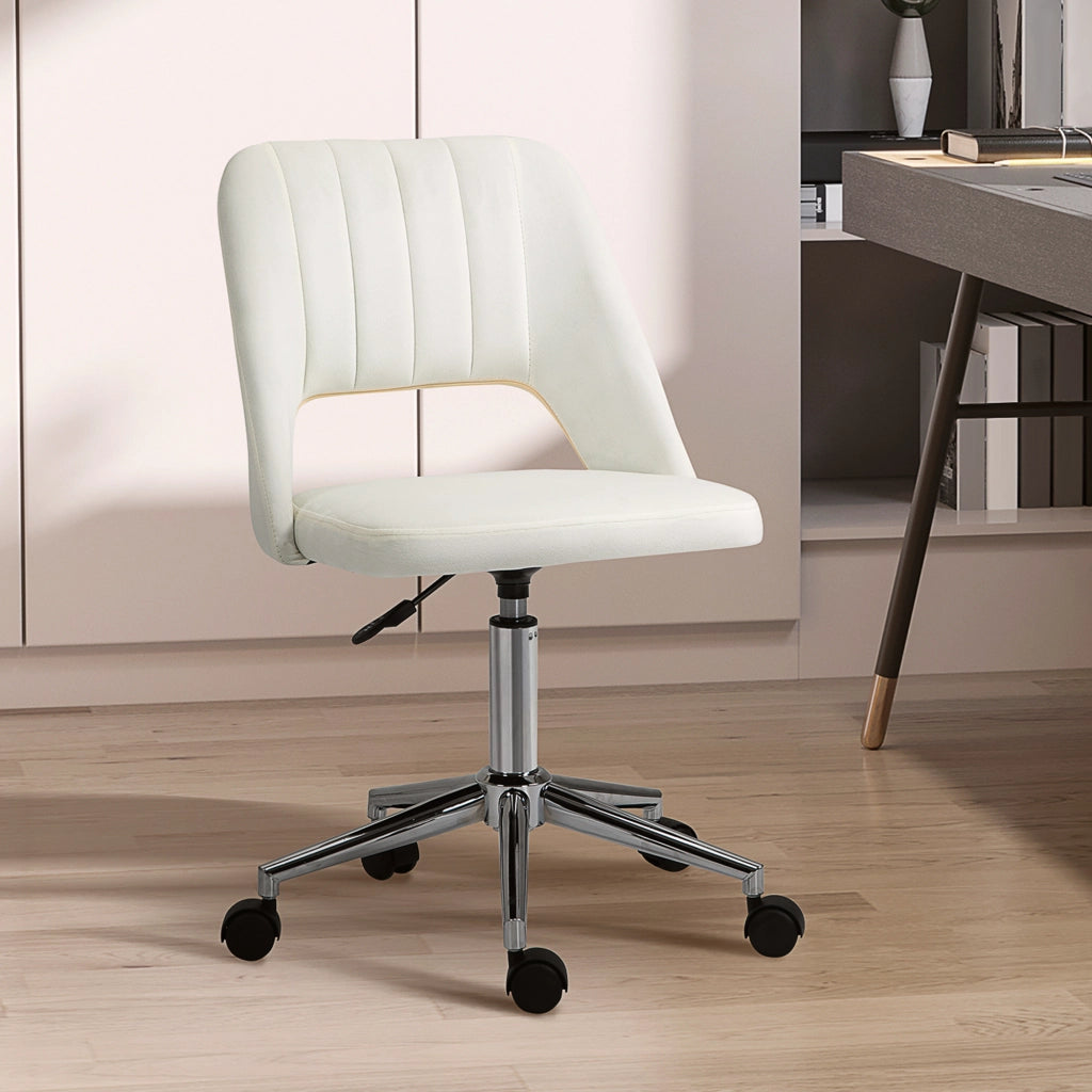 Sedia da ufficio girevole regolabile in altezza ergonomica con seduta imbottita e rotazione 360 gradi in poliestere beige