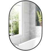 Specchio Bagno Ovale da Parete con Cornice in Alluminio. Verticale o Orizzontale. 60x90cm. Nero