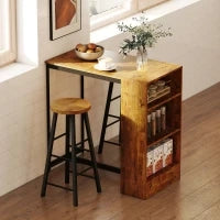 Set da Pranzo con Bancone Bar con 3 Ripiani e 2 Sgabelli Alti con Poggiapiedi Stile Industriale, Marrone