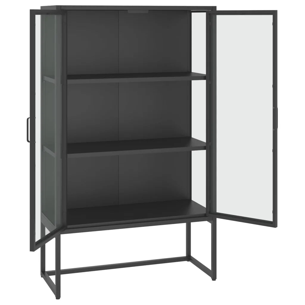 Credenza Alta Antracite 80x35x135 cm Acciaio e Vetro Temperato 335885