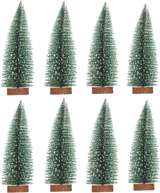 Mini alberi di pino verdi 8 pezzi miniatura neve piccola base in legno 10 cm decorazione natalizia decorazione da tavolo vetrina - decorazione di festa