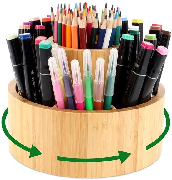 Organizzatore per scrivania in bambù - girevole 360 gradi - 1 pezzo - bambù