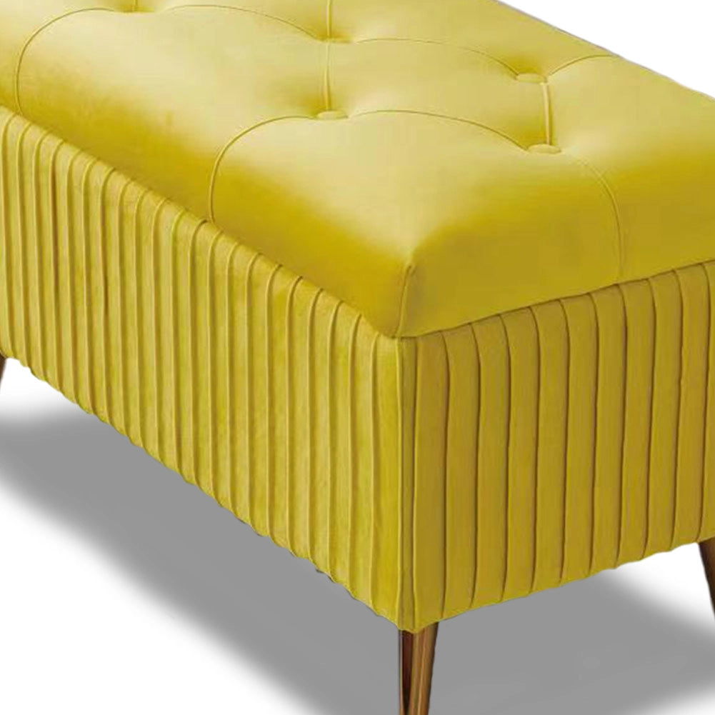 Pouf Contenitore Panca Velluto Rettangolare 80x40x45 cm Seduta Imbottita Ocra