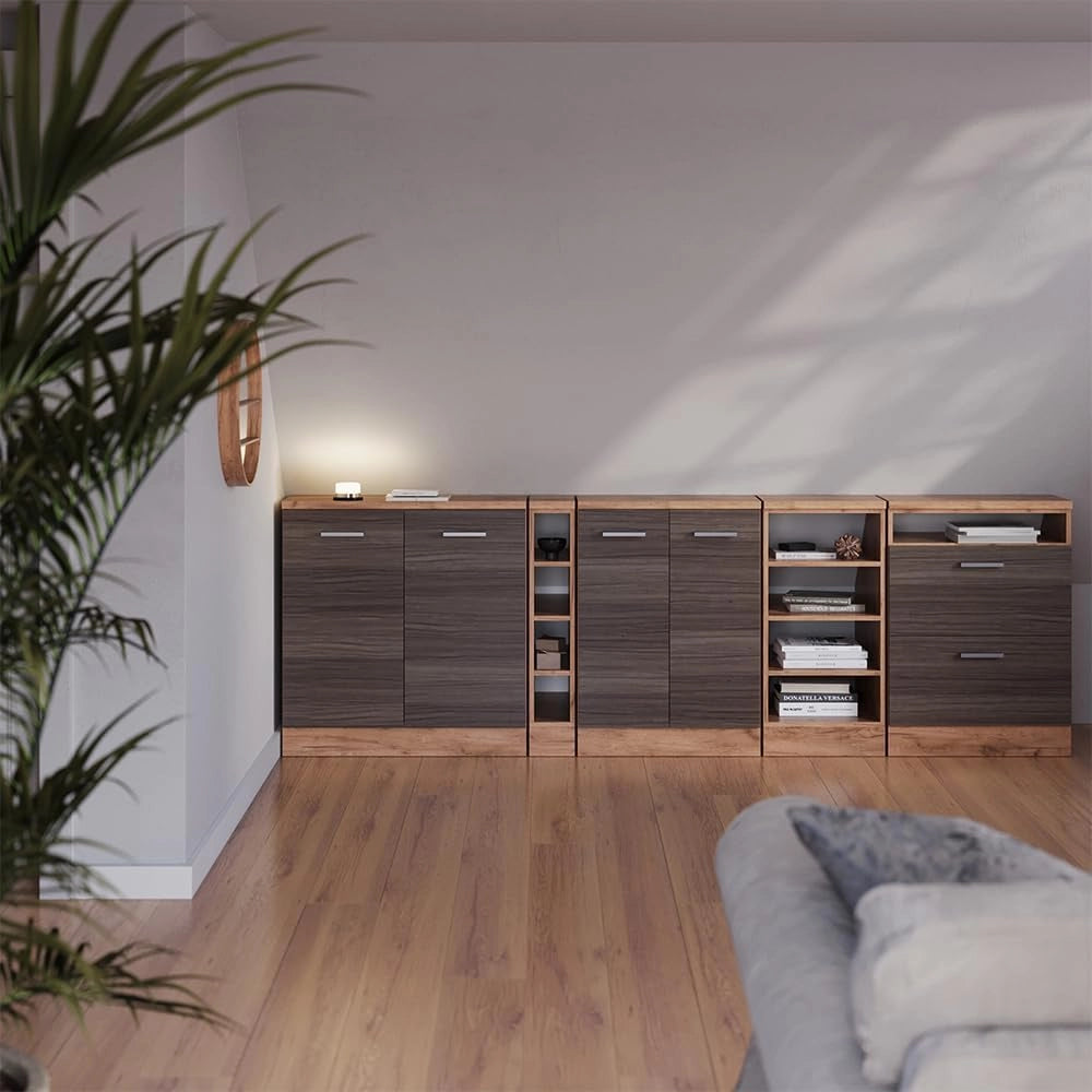 Mobile sottotetto Rion, Grigio nobile, 60 x 81.6 cm con 2 porte, carcassa 60 cm profondità, adatto per il salvaspazio sotto tetti spioventi