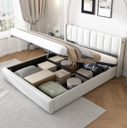Letto imbottito 160x200 cm con LED; USB; testiera regolabile e contenitore; PU bianco