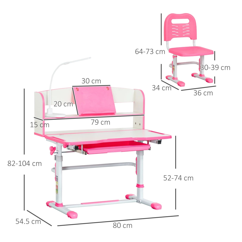 Banco Scuola per Bambini Regolabile con Luce LED Leggio e Portapenne Rosa