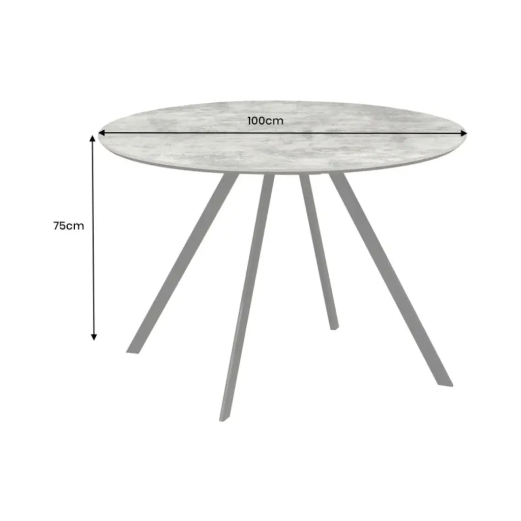 Tavolo da pranzo SOREN – Effetto pietra e metallo – 100 cm – Rotondo – Stile moderno