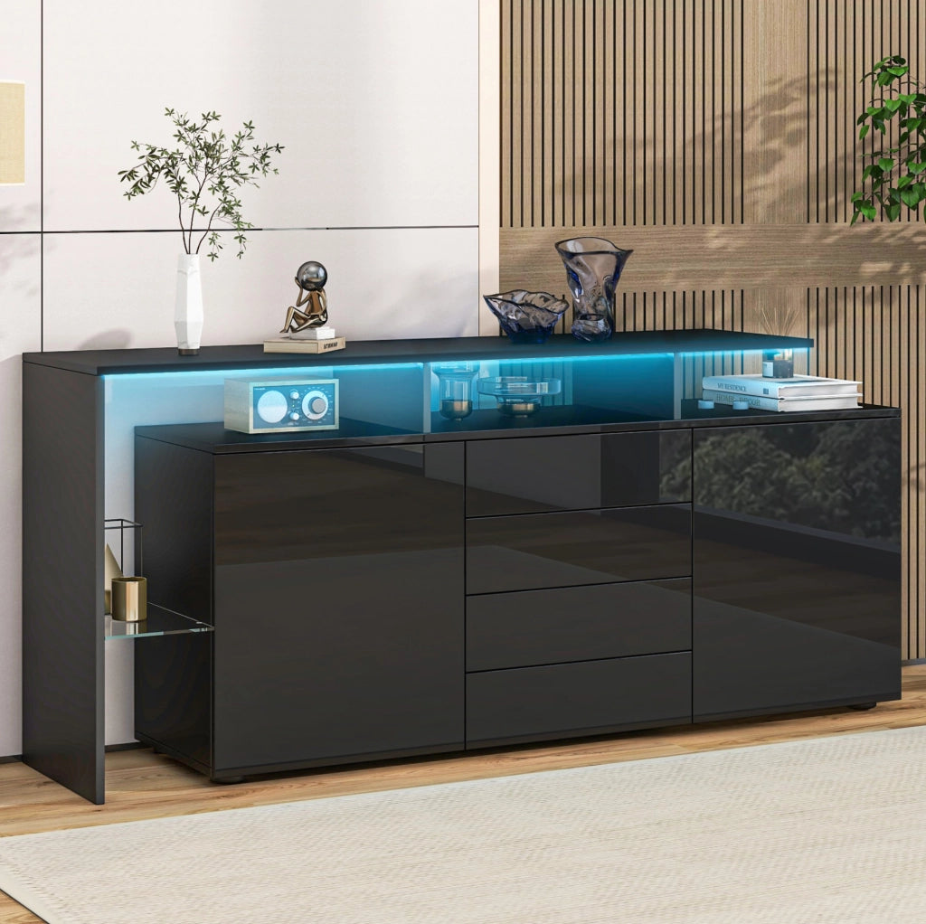 Sideboard moderno nero lucido con LED e USB