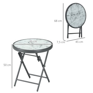 Tavolino Pieghevole Rotondo da Salotto ¨C MINIMAL ¨C Vetro Effetto Marmo, 45x45x50 cm, Bianco