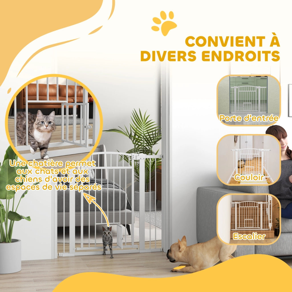 Cancelletto di sicurezza per cani e bambini ¨C Xylo ¨C doppio blocco, 76-104 cm, bianco