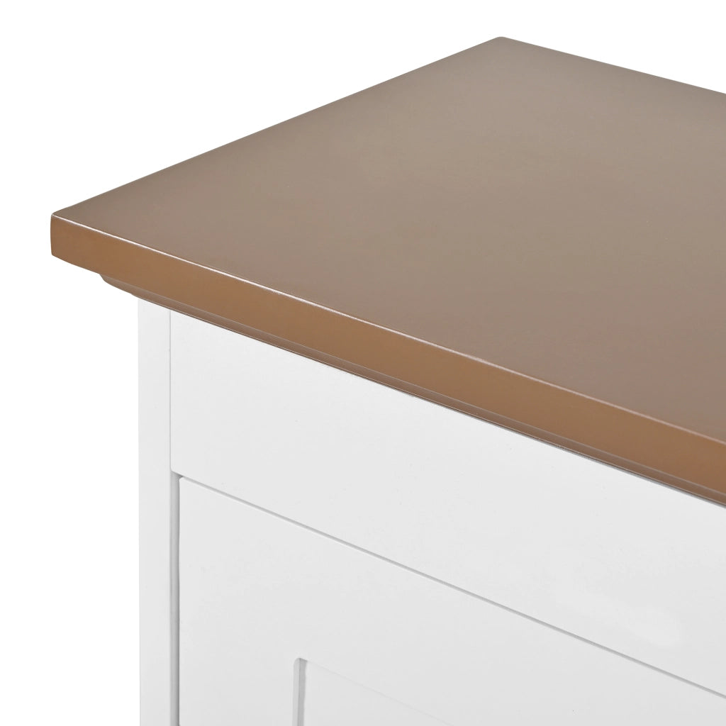 Mobile Scarpiera con 3 Ante a Ribalta; Piano Marrone e Maniglie Rotonde; Stile Country; in MDF; Bianco; 87×26×120 cm