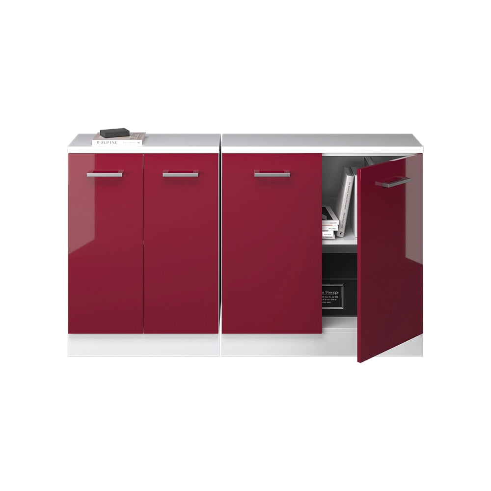 Mobile cucina sottotetto R-Line Rosso lucido/Bianco 140 cm Set di 2 carcasse armadio profondità 60 cm Vicco