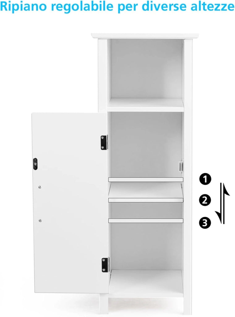 Mobile Bagno 30 x 30 x 80cm, Armadietto Salvaspazio in Legno con Ante e Ripiani Regolabili per Cucina, Soggiorno e Corridoio, Mobiletto Spazioso (Bianco)