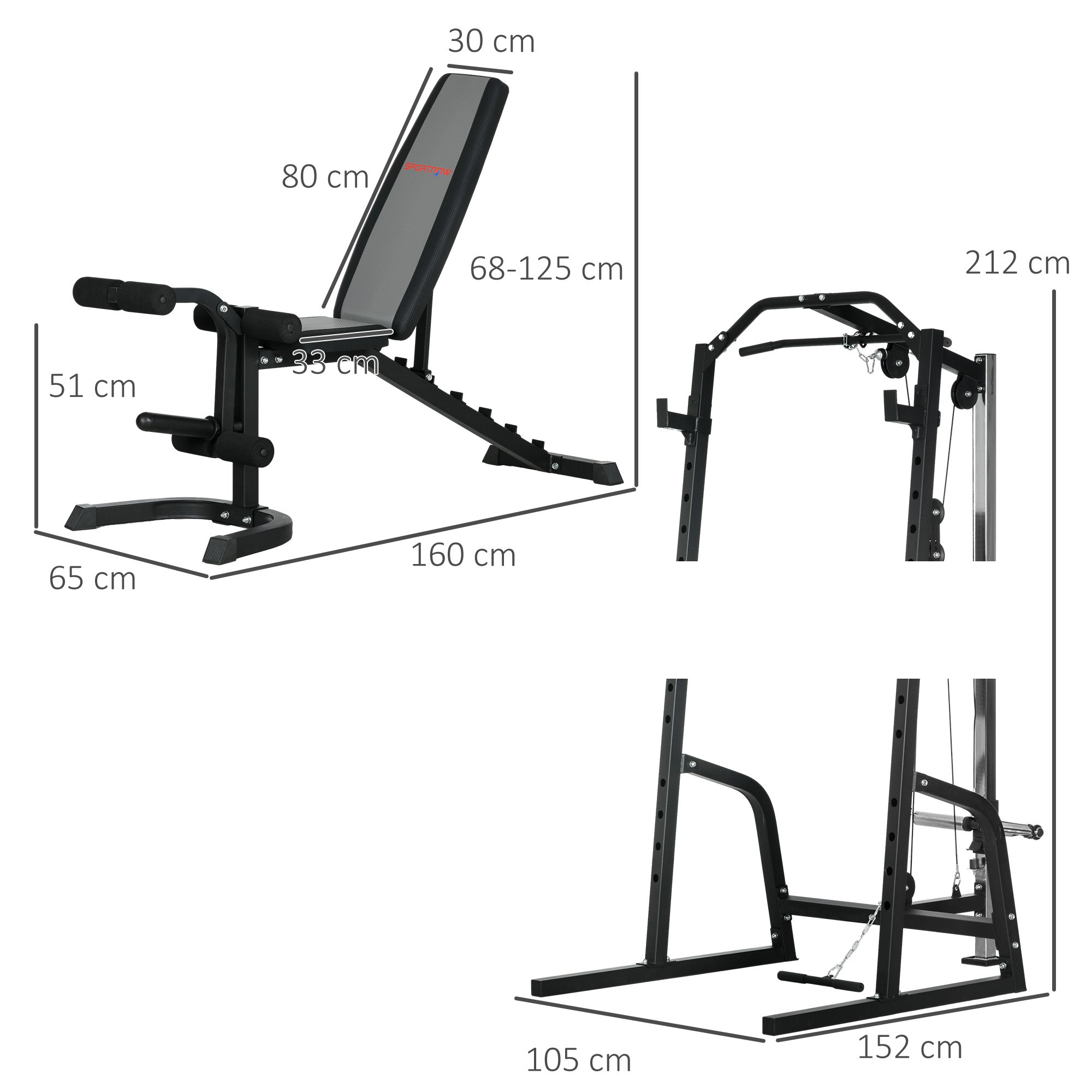 Stazione Fitness Multifunzione 152x105x212 cm in Acciaio Nero