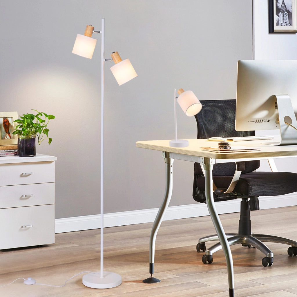 ZMH Lampada da terra 145cm 2 fiamme paralume tessuto bianco girevole per soggiorno camera letto