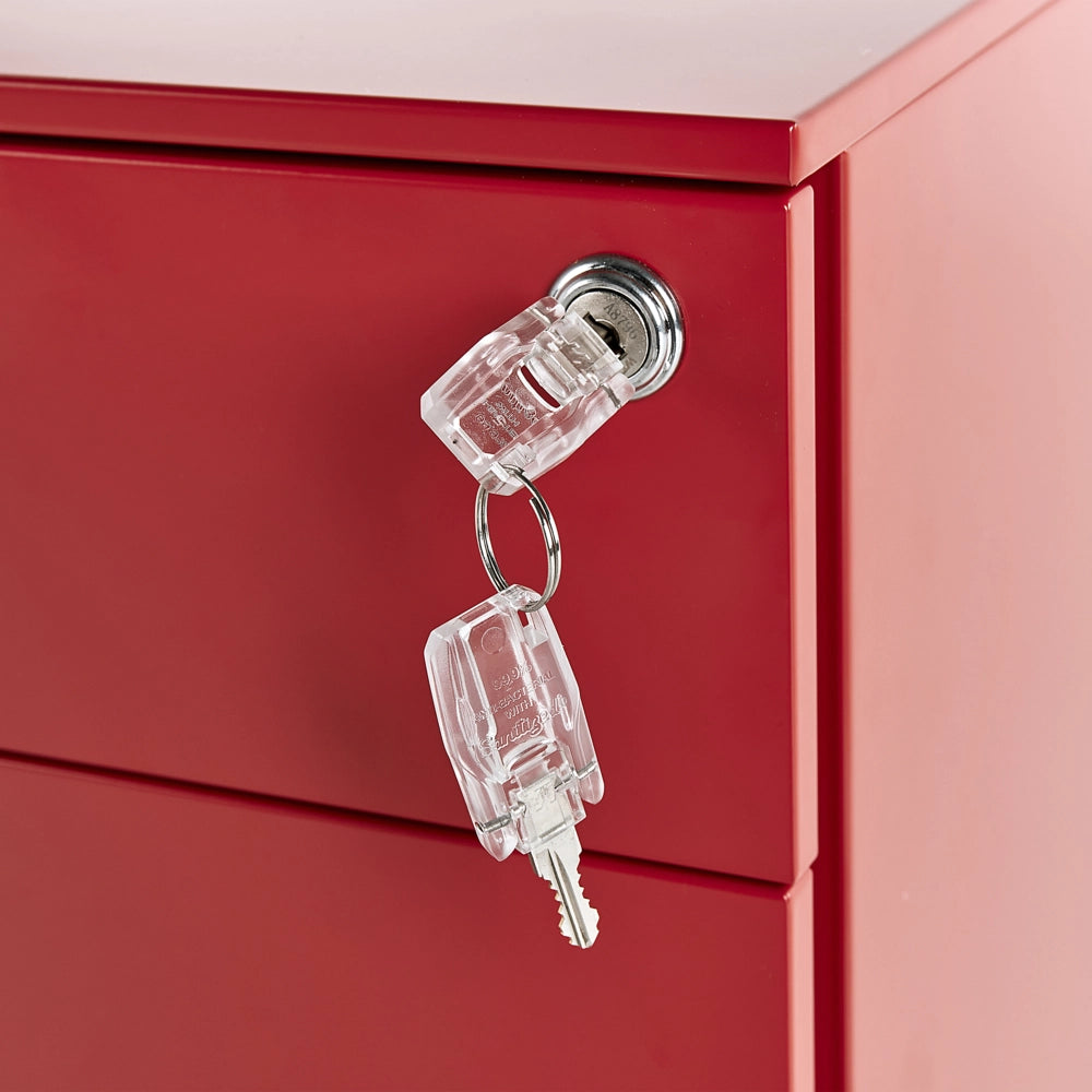 Armadietto mobile contenitore In Metallo Rosso Con 3 Cassetti Con Serratura A Chiave Ruote Industriali Moderni Home Office Garage