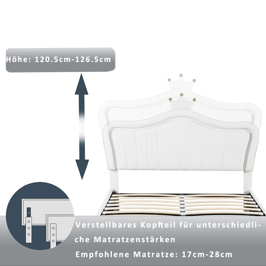 OKWISH Letto Bambini 140×200 cm, Letto Singolo con Contenitore Idraulico, LED Multicolore e Testiera Regolabile, senza Materasso, PU Bianco