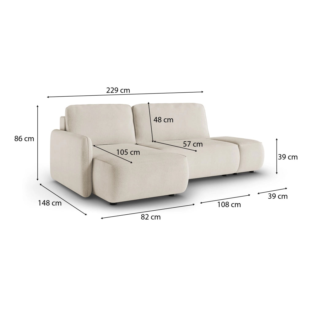 Rezzo, Divano Letto con Penisola Contenitore, 229x148 cm Bianco Crema