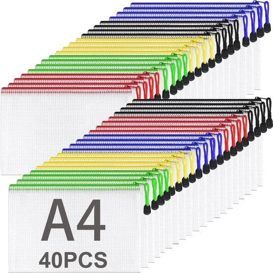 Documenti A4 in rilievo, 40 pezzi, tas per documenti in plastica mesh a 5 colori, tas per dossier, tas per documenti, tas per compiti, accessori di viaggio