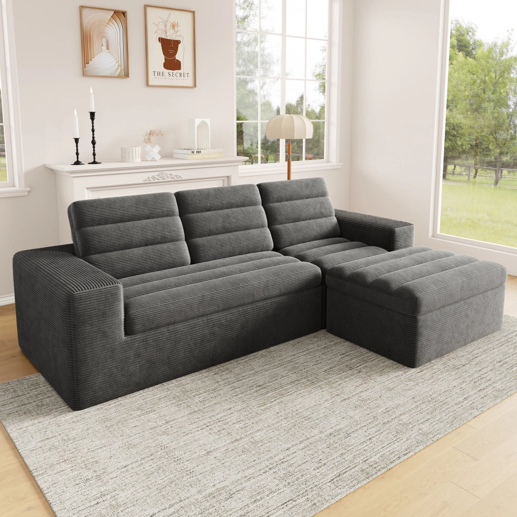 DIVANO Modulare angolare 253x161x89 cm in corduroy grigio scuro