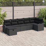 Set Divano da Giardino a 7 Pezzi con Cuscini in Rattan Sintetico Nero